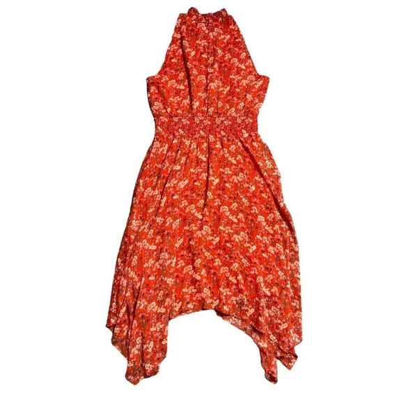 Sam Edelman Orange Floral Print Sleeveless Smocked Handkerchief Midi Dress 12 - Picture 8 of 8
